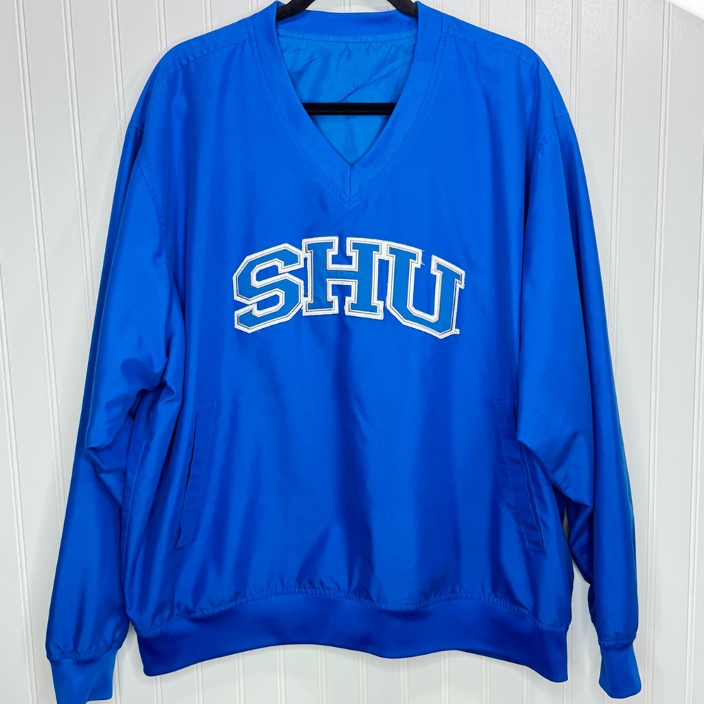 SHU Windbreaker Blue Pullover XXL No Size Tag See Measurements Knit Cuff College